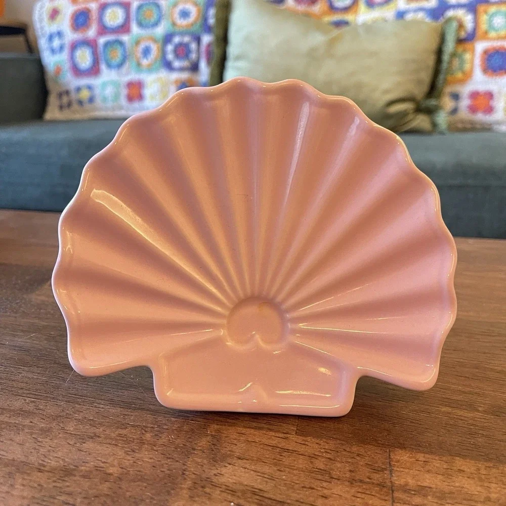 Vtg Toothbrush Holder Shell Soap Dish‎ Trinket Cottage Beach Pink MCM Victorian